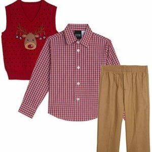 TFW Holiday Moose Dresswear Boys' Sweater Vest 3 Piece Set